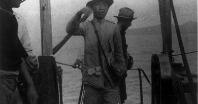 General Emilio Aguinaldo boarding the USS Vicksburg as a Prisoner of War